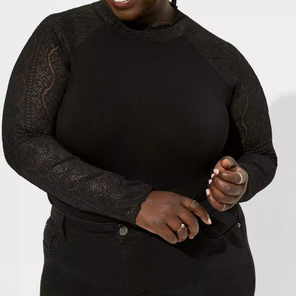 NWT Torrid Black Super Soft Lace Mock Neck Long Sleeve Top, Size 3X
